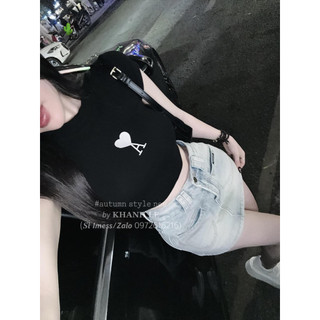 Áo kiểu croptop tay ngắn in chữ A trái tim cực hot , chất thun bozip mềm mịn dày dặn