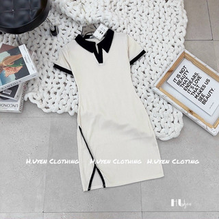 Đầm thun gân polo xẻ tà - AL69