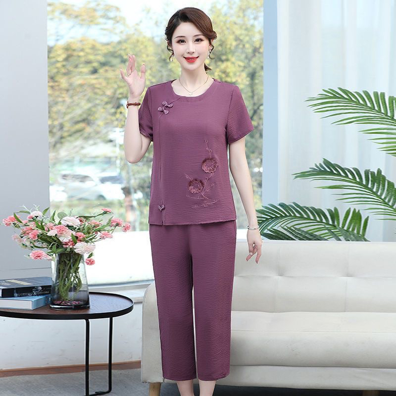 Đồ bộ trung niên nữ trung niên chất liệu đũi cho mẹ- sét bộ quần áo cho mẹ