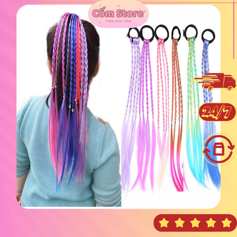 Dây buộc tóc giả/ tóc tết nhiều màu cho bé gái