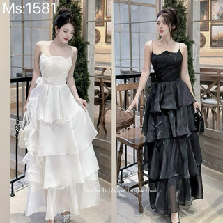 Đầm xoè 2 dây voan xếp tầng siêu tôn dáng dễ thương - Free size