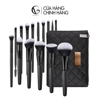 Bộ cọ trang điểm cá nhân GUVUET gồm 15 cọ màu đen kèm theo túi da đựng cọ