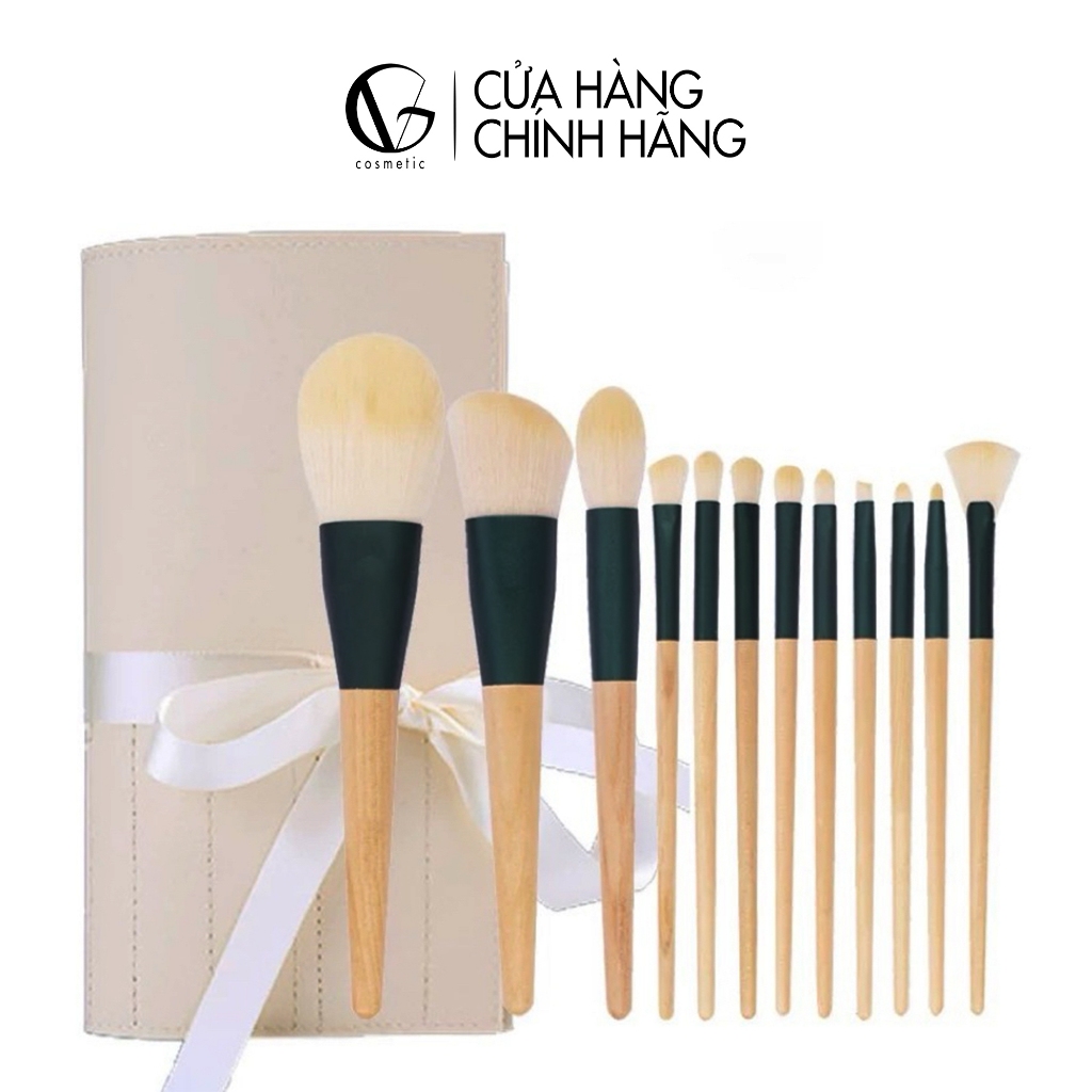 Bộ cọ trang điểm cá nhân cao cấp GUVIET gồm 12 cọ kèm túi da và 10 cọ kèm ống cắm