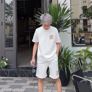  Bộ quần áo xốp nam nữ ngắn tay không viền dệt thêu hình ô vuông kẻ sọc tay ngắn dây rút có thể giặt bằng máy 3 màu đen 