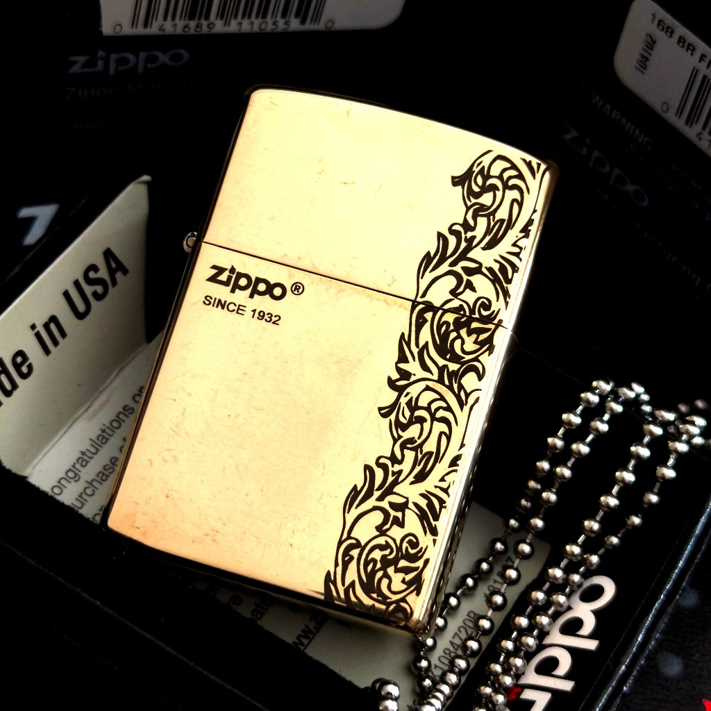 Vỏ bật lửa Zippo đồng nguyên khối mẫu hoa văn Pháp (không có lửa) chỉ có vỏ đồng