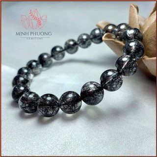 Vòng tay Phong Thủy đá Thach Anh Tóc Đen đặc tóc - Hợp mệnh Thủy, Mộc, Thổ - Tặng kèm hộp đựng
