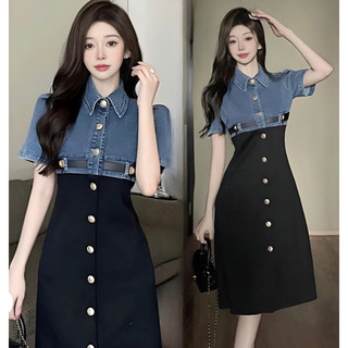 (HÀNG NHẬP - CAO CẤP) VÁY ĐẦM  SƠ MI JEAN  PHỐI THUN NHUNG - PHONG CÁCH TRẺ TRUNG NĂNG ĐỘNG ( MYY 3901124)