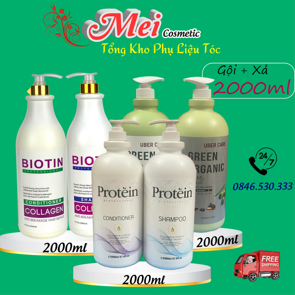 Dầu gội xả can 2000ml Uber Care Green Organic , Biotin ,Protein mẫu mới hương thơm mềm mượt siêu tiết kệm cho Salon