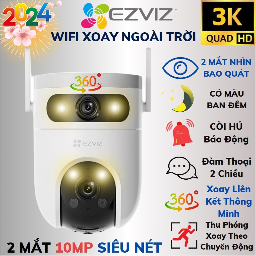 Camera WIFI Ngoài Trời 2 Mắt Xoay 360 EZVIZ H9C C8C H8C 3MP 4MP 6MP 10MP 2K 1080P Màu Ban Đêm | BigBuy360 - bigbuy360.vn