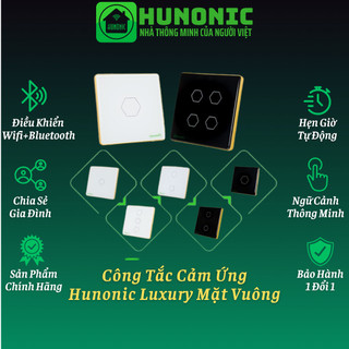 Công Tắc Cảm Ứng Hunonic Luxury Hình Vuông, Điều Khiển Từ Xa Bằng Điện Thoại