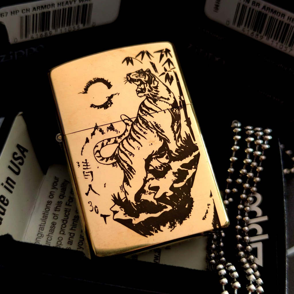 Vỏ bật lửa Zippo đồng khối mẫu Sơn Lâm Lãm Nguyệt dễ dàng thay thế ( không có lửa) chỉ có vỏ