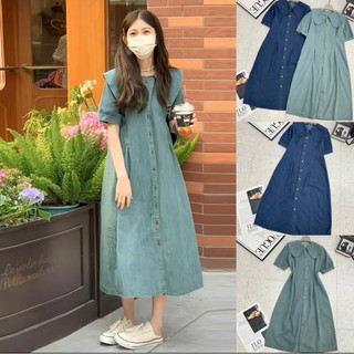 (N.N ninh hiệp) ĐẦM JEANS BABY DOLL CỔ SEN XẾP LI EO TAY BỒNG DÁNG XOÈ PHONG CÁCH HÀN QUỐC TRẺ TRUNG NĂNG ĐỘNG