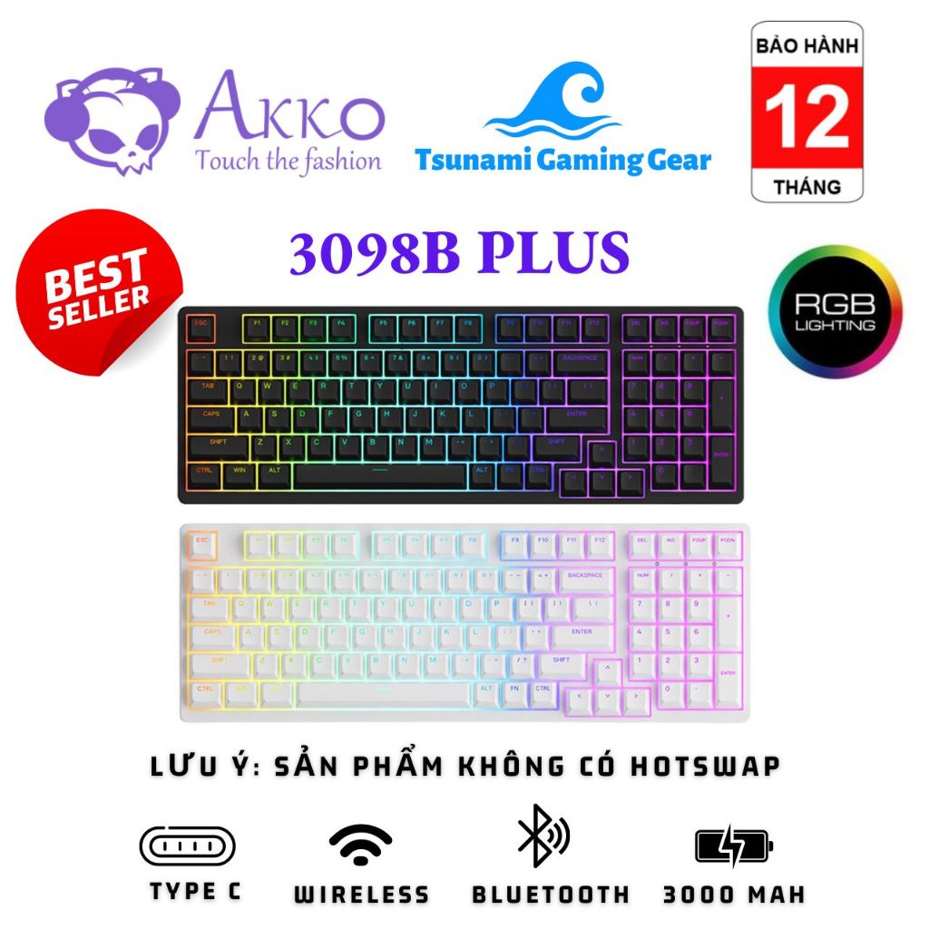 Bàn phím cơ Akko 3098B Plus Black/ Akko 3098B Plus White (Multi-modes/ RGB /Gasket mount)