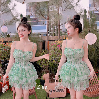 Váy tơ 2 dây chun eo 3 tầng - V007