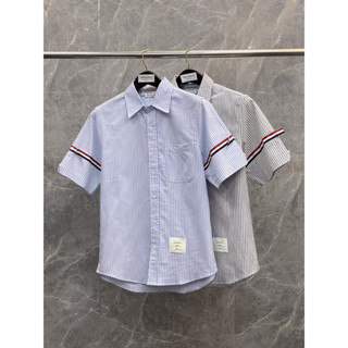 Áo sơ mi thom brown tay NGẮN, SỌC XÁM, SỌC XANH