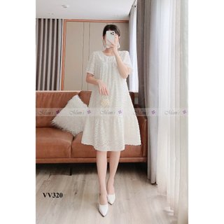 Váy bầu tiểu thư trắng hoa nổi VV320