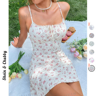 [Bigsize 50-85kg / Order] Đầm hai dây cột nơ họa tiết hoa đơn giản sexy