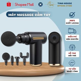 Máy Massage Gun TINA OFFICE Cầm Tay 4 Đầu 6 Chế Độ Trị Liệu Cổ Vai Gáy - Máy Đấm Lưng Sạc Tích Điện Giảm Đau Cứng Cơ