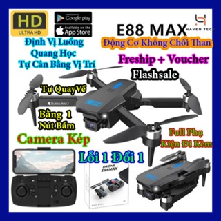 Flycam E88 MAX Động Cơ Không Chổi Than, Kết Nối Wifi Với ĐIện Thoại, Điều Khiển Từ Xa Quay Phim Và Chụp Ảnh Trên Không