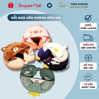 Gối Chữ U Có Mũ Trùm Chất Liệu Bông Chống Mỏi Cổ - Gối Kê Cổ Ngủ Trưa Mềm Mại Gối Cổ Dùng Văn Phòng