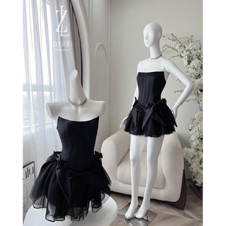 ĐẦM TAFTA CORSET XOÈ ĐÍNH NƠ PHỐI VOAN (còn size S) - hàng cao cấp chuẩn ảnh
