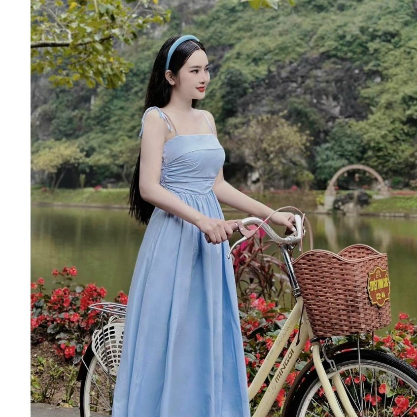 Đầm váy nữ hai dây, cúp ngực,bo chun lưng mix dáng váy xòe dài với tone màu nhẹ nhàng dành cho các nàng mặc đi biển xinh | BigBuy360 - bigbuy360.vn
