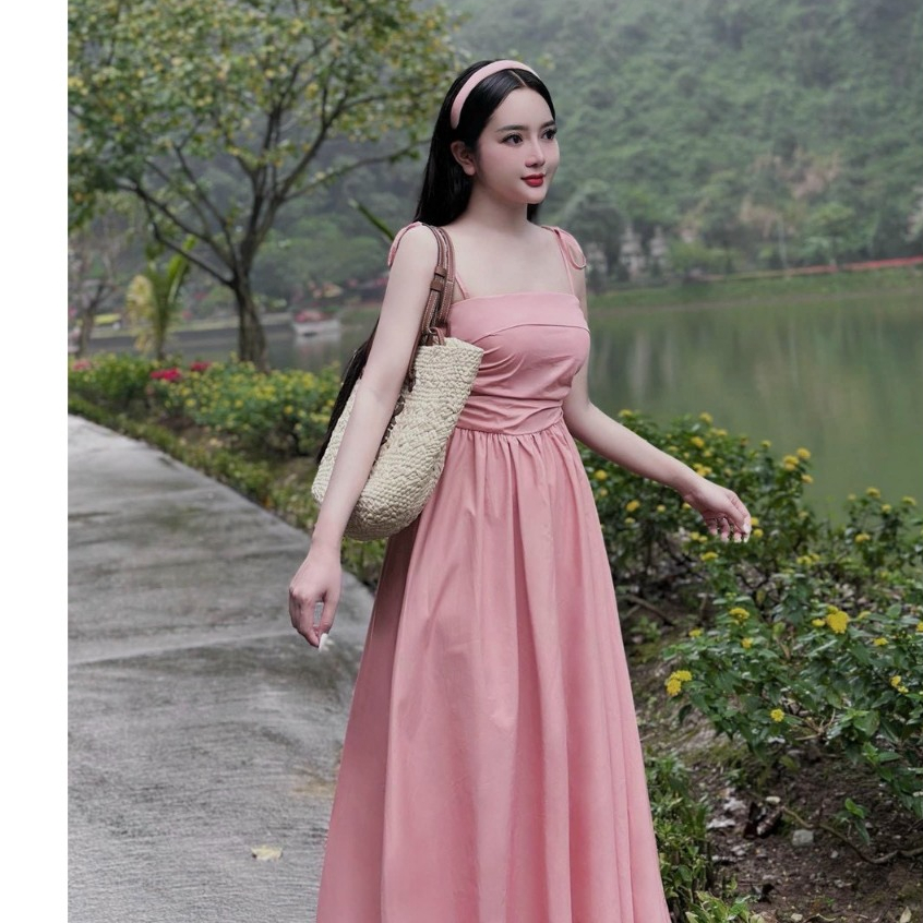 Đầm váy nữ hai dây, cúp ngực,bo chun lưng mix dáng váy xòe dài với tone màu nhẹ nhàng dành cho các nàng mặc đi biển xinh | BigBuy360 - bigbuy360.vn