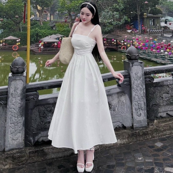 Đầm váy nữ hai dây, cúp ngực,bo chun lưng mix dáng váy xòe dài với tone màu nhẹ nhàng dành cho các nàng mặc đi biển xinh | BigBuy360 - bigbuy360.vn