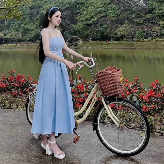 Đầm váy nữ hai dây, cúp ngực,bo chun lưng mix dáng váy xòe dài với tone màu nhẹ nhàng dành cho các nàng mặc đi biển xinh | BigBuy360 - bigbuy360.vn