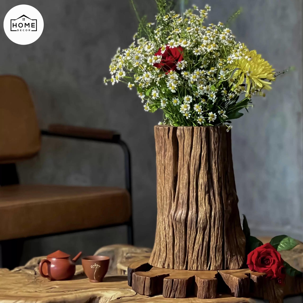 Lọ Hoa gỗ Lũa Decore, Phụ Kiện Trang trí Nhà Cửa, Bình Hoa Gỗ Tự Nhiên,Bình cắm hoa decore Home stay