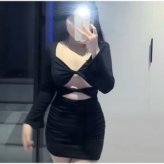 đầm body thun gân xoắn cúp - hình thật