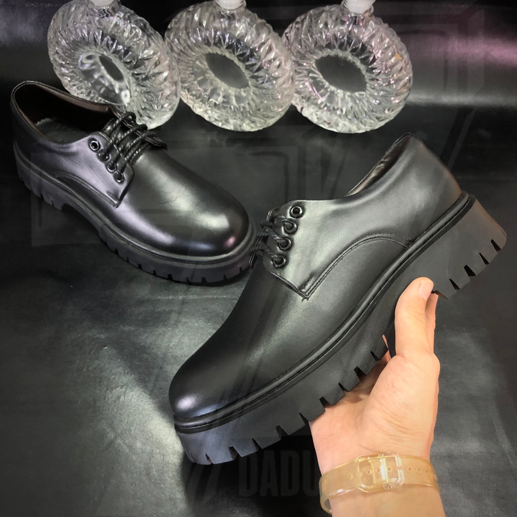 Giày DERBY da Nam & Nữ đế CHUNKY tăng thêm 4,5cm chiều cao, đốc da buộc dây đế đôn mũi tròn unisex 38->43 |DD0004-daduy|