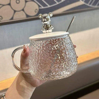 Cốc nước thủy tinh kèm thìa chịu nhiệt cao cấp