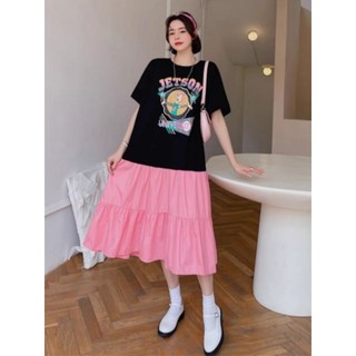 Váy babydoll phối màu hồng trẻ trung
