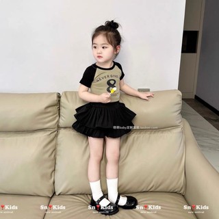 Váy cho bé gái , sét váy dập ly 2 tầng phối áo cotton số 8 sành điệu cho bé gái 10-30kg