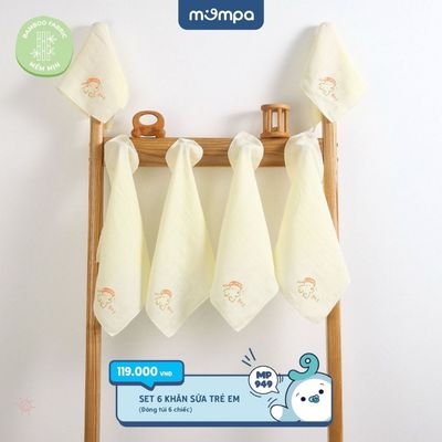 Khăn sữa cho bé Mompa vải xô Sợi tre 30x30cm co giãn mềm mại mềm mịn thấm hút 949