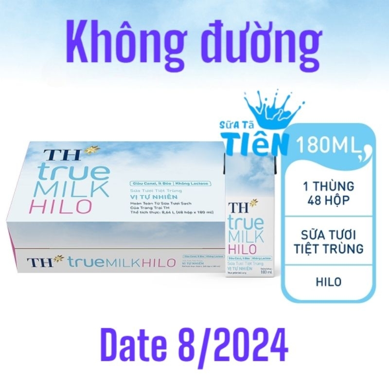 Thùng 48 hộp Sữa Tươi Tiệt Trùng Vị Tự Nhiên TH true MILK HILO 180 ml " GIÁ BÁN ĐÃ TRỪ KHUYẾN MÃI"