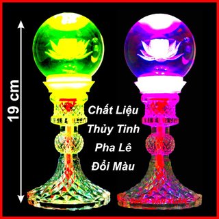 [ Hàng loại 1 ] Bộ 2 đèn thờ pha lê cầu thủy tinh đổi nhiều màu, đèn thờ cúng, đèn ban thờ, thờ phật, đèn phale