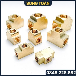 Tê đồng thau, tê ren trong đồng thau phi 9.6 13 17 21 - ba đầu ren trong phay dày