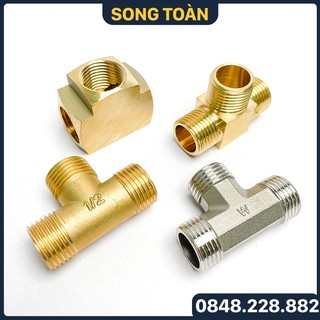 Tê nối ren 21, tê ba đầu ren trong đồng inox 304 phi 21 27 34