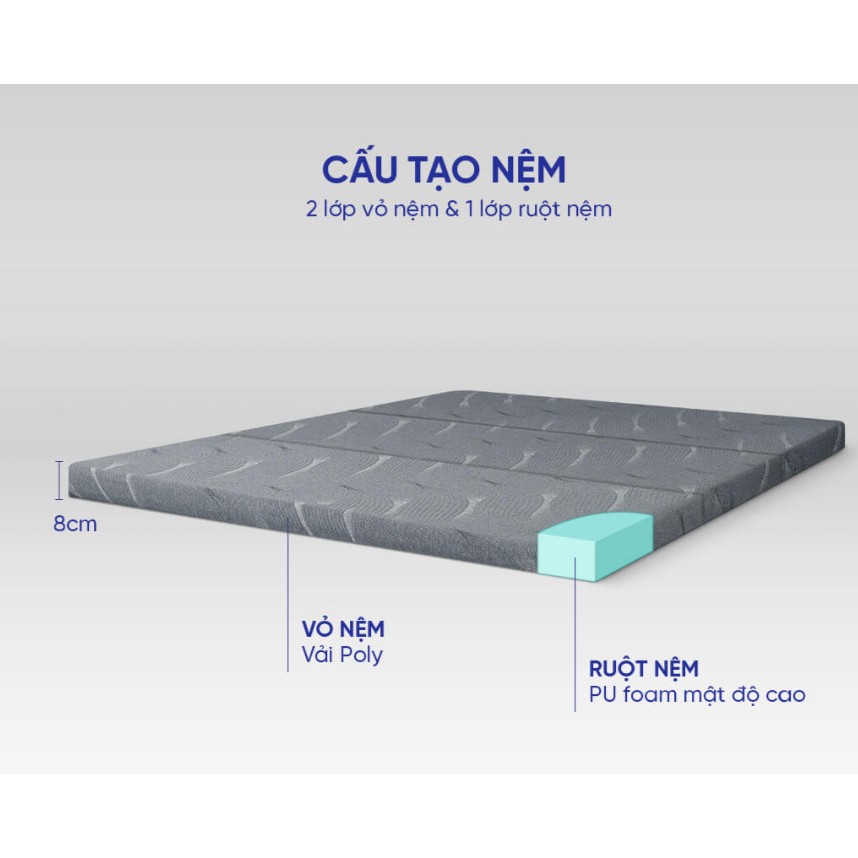 Nệm foam Goodnight Akita gấp 3 êm ái, cải thiện tình trạng đau mỏi cột sống, cuộn hút gọn nhẹ và dễ dàng di chuyển