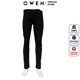 Quần Jean nam cao cấp Owen QJS230157 màu đen trơn phom slim fit tôn dáng chất vải bò cotton mềm mịn co giãn