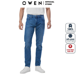 Quần Jean nam cao cấp Owen QJS230159 màu xanh phom slim fit tôn dáng chất vải bò cotton mềm mịn co giãn