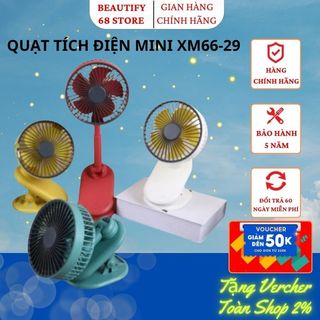 Quạt tích điện XM66-29 kẹp bàn, quạt kẹp xe đẩy cho bé mini sạc USB xoay 360 độ, Quạt mini gấp gọn