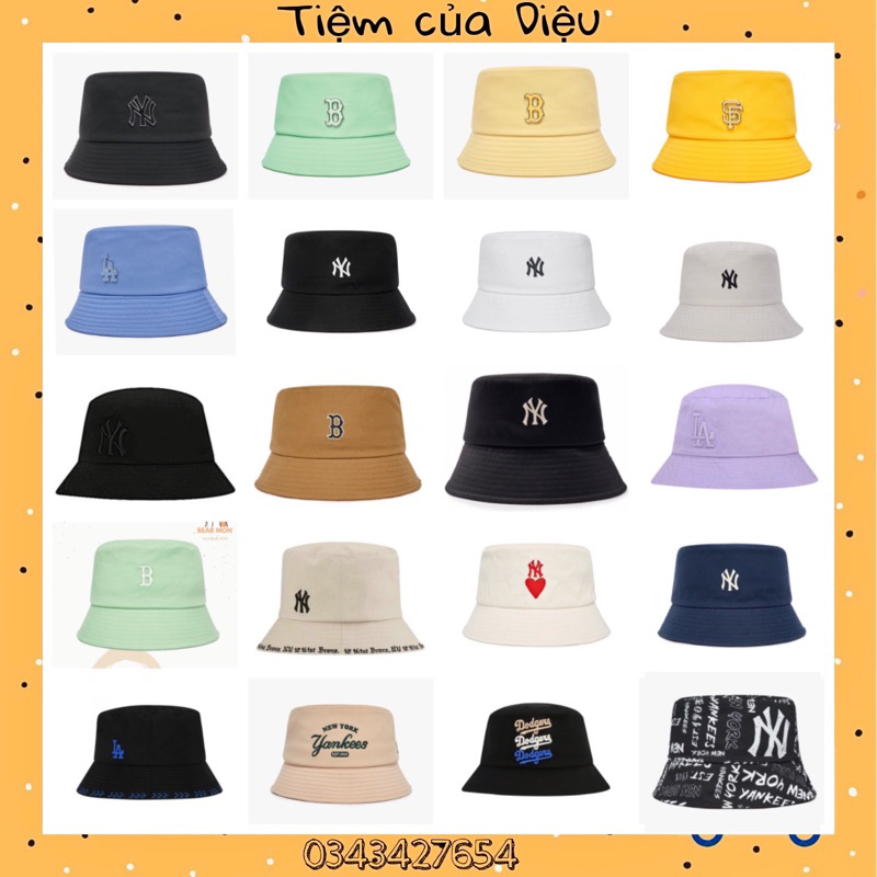 [Chính Hãng] Mũ Trơn MLB Denim Diamond Bucket Hat New York Yankees 3Ahtmd13N xanh đậm và xanh nhạt logo chữ b