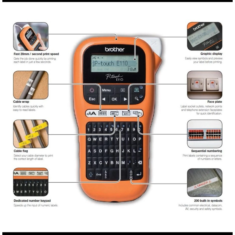 Máy in nhãn cầm tay Brother PT-E110 kèm theo nhãn 9mm chính hãng và 6 pinAAA- hàng chính hãng Brother bảo hành 12 tháng