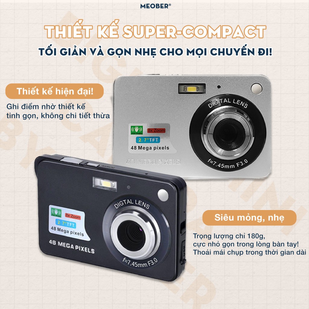 camera,Máy ảnh kĩ thuật số digital mini camera v2 - quay, chụp 48MP, siêu mỏng nhỏ gọn