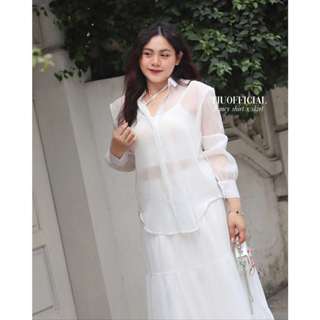 Set sơ mi chân váy BIGSIZE tơ xốp trong mỏng nhẹ bay nữ tính FANCY SET (+10% phí sàn) (T-JU thiết kế)