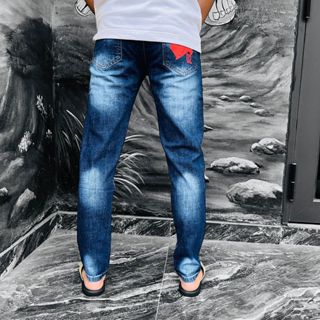 Quần Jeans Biker DSQ Phối Logo Lá Phong Đỏ Loang Màu Hàng Đẹp - Quần Jeans Bò Nam Dày Dặn Hot Hot