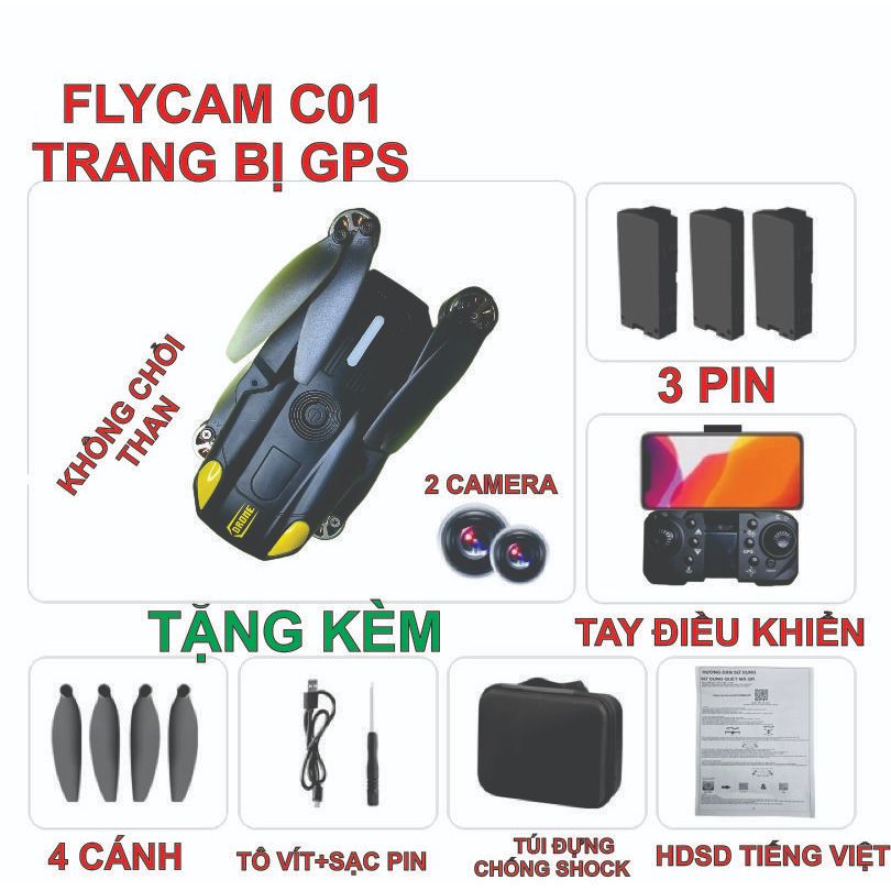 FLYCAM CO1/N605  TRANG BI GPS ĐỘNG CƠ KHÔNG CHỔI THAN NEW 2024